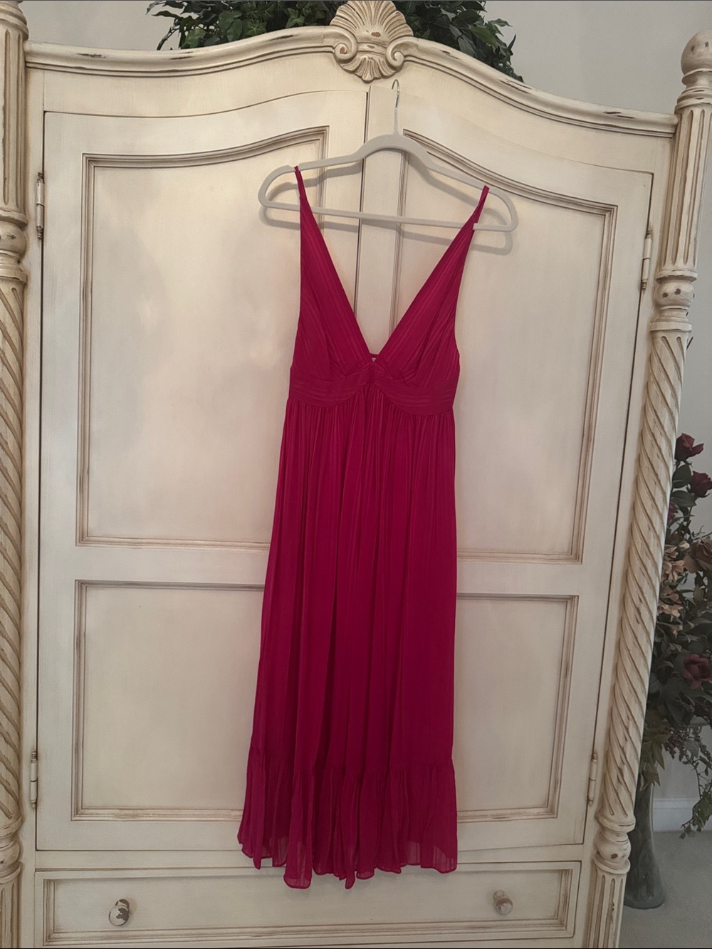 Reiss Fuchsia Deep V Spaghetti Strap Maxi Dress